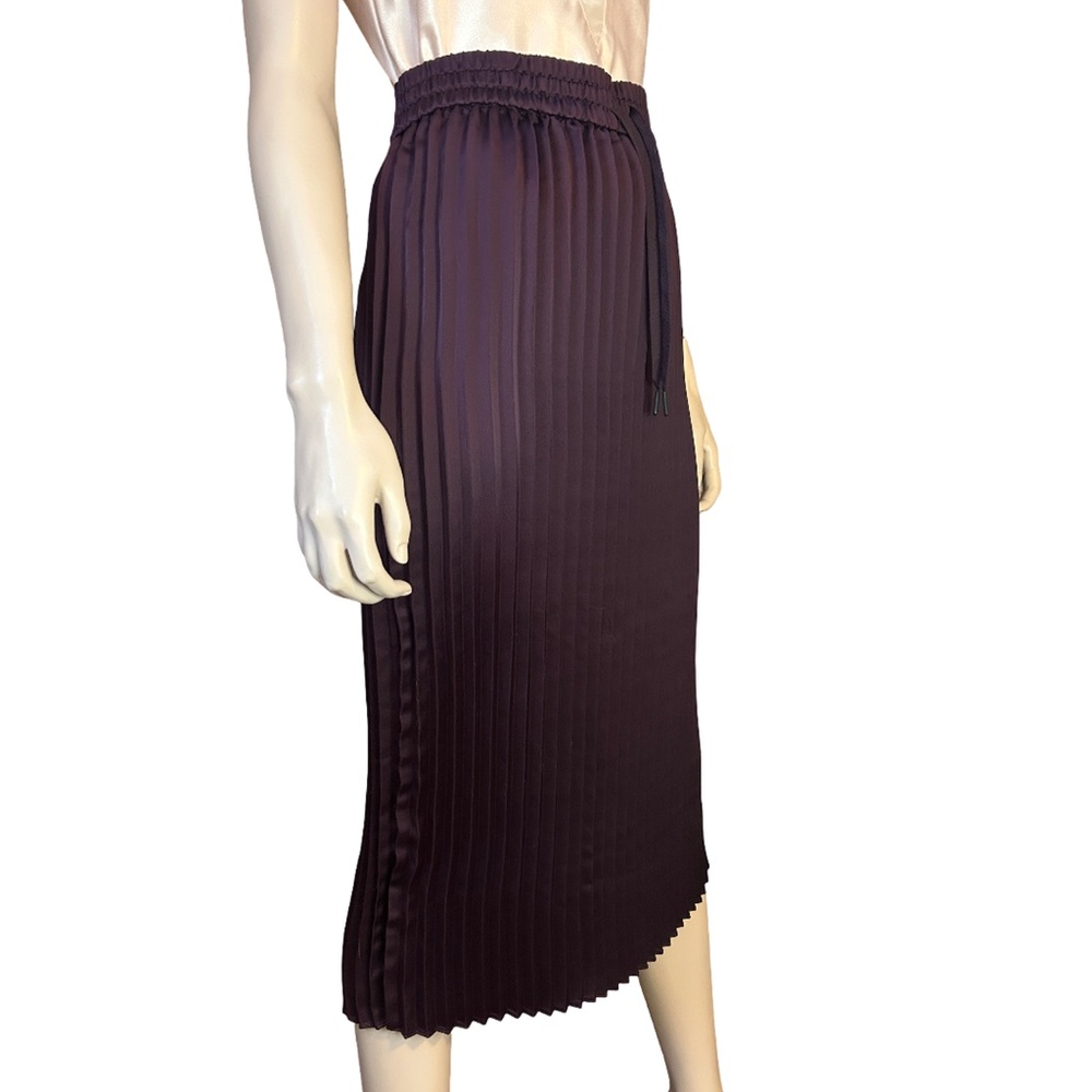 DKNY Knife Pleated Pencil Skirt High Leg Slit Burgundy Elastic Waist - Picture 3 of 14